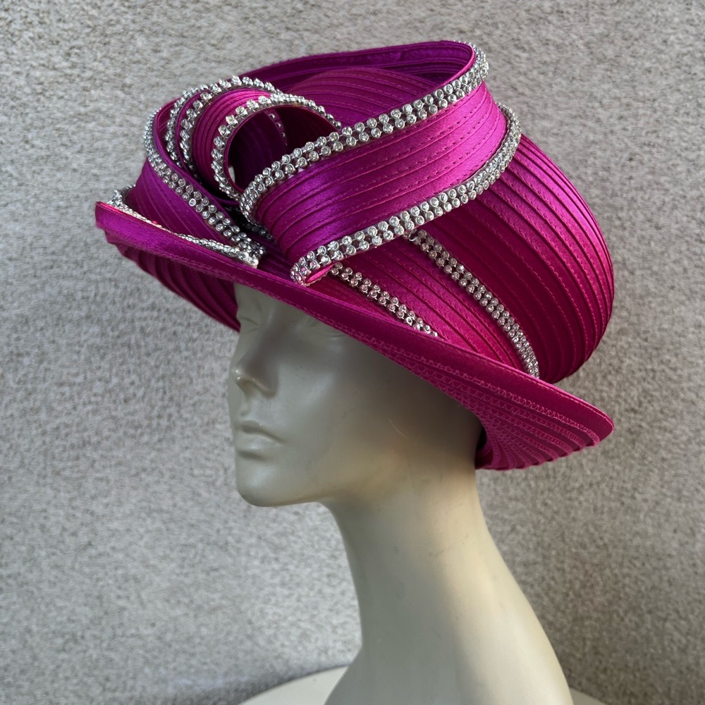 Bold bubble glam church hat raspberry pink silver rhinestones OS by Charm’s
